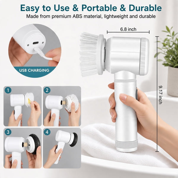 5-in-1 Electric Magic Cleaning Brush - USB Rechargeable Multi-Surface Scrubber